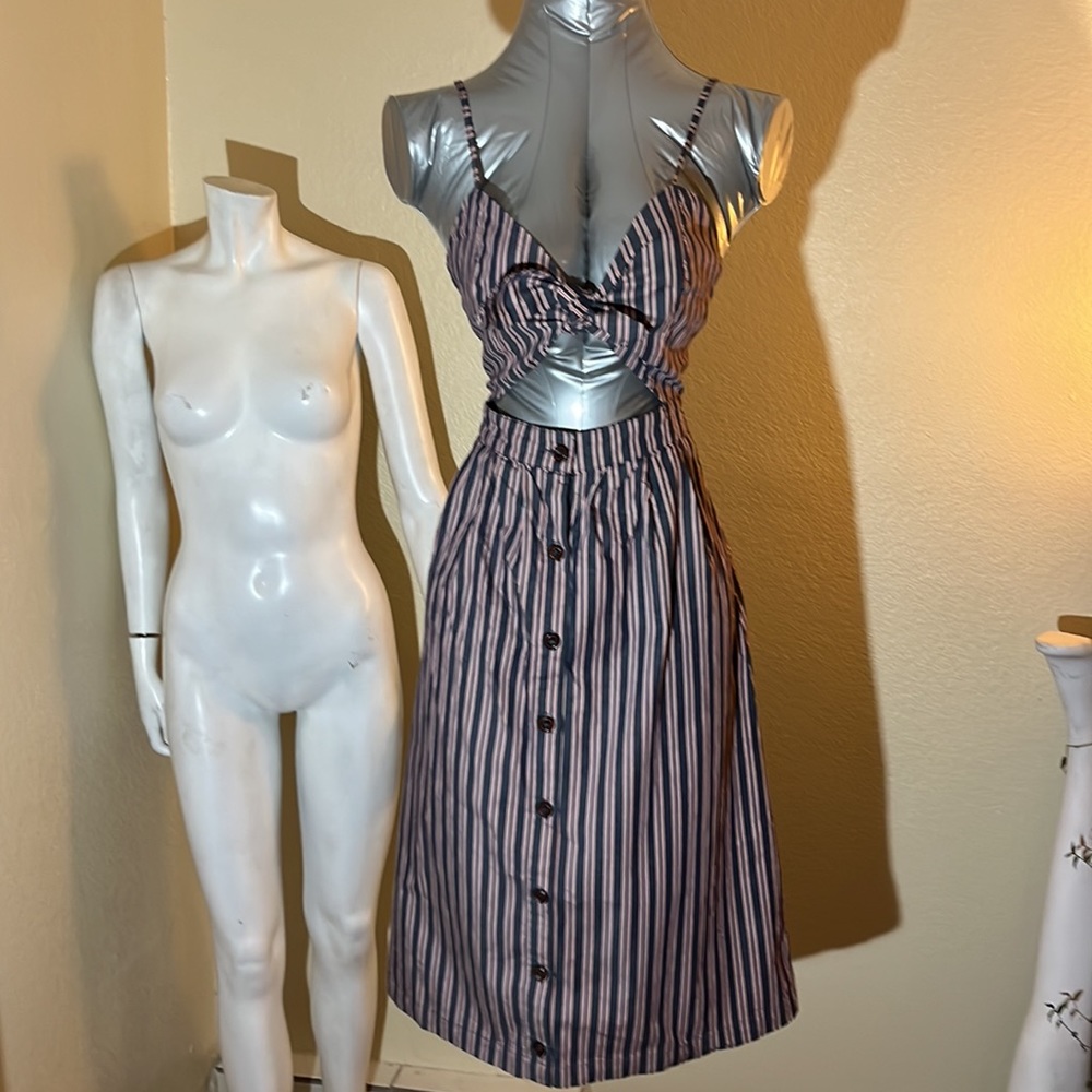 Cut-out striped cotton dress, XS
